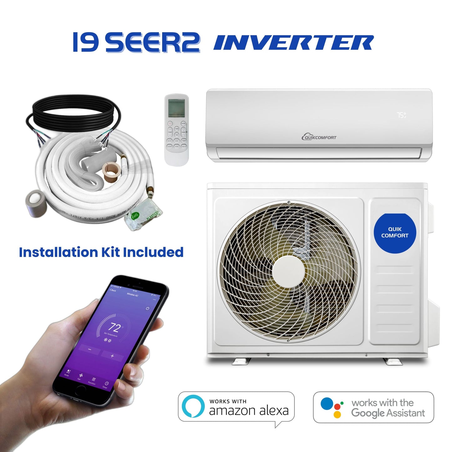 18,000 BTU 230/208-Volt Mini Split System with Heat Pump, 19 SEER2